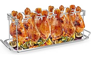 Onlyfire Stainless Steel Chicken Wing Leg Rack with Drip Tray for Smoker Grill,Oven and Charcoal Kettle,Hang Up to 14 Chicken