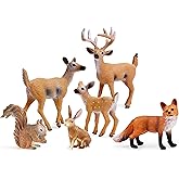 UANDME Forest Animals Figures, Woodland Creatures Figurines, Miniature Toys Cake Toppers (Deer Family, Fox, Rabbit, Squirrel)