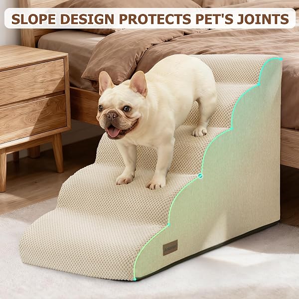 AODISMAN DOG STEPS FOR BED AND COUCH,4-STEP DOG STAIRS AND RAMP FOR SMALL DOGS & CATS,INDOOR ANTI-SLIP PET STAIRS FOR OLD CATS AND PUPPY,BEIGE