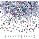 Giantree 60 g/ 2.1 oz Holographic Star and Moon Table Confetti, Moon Star Iridescent Metallic Glitter Foil Sequin Scatter Decoration for Birthday Wedding Valentine's Day Halloween Festival Party