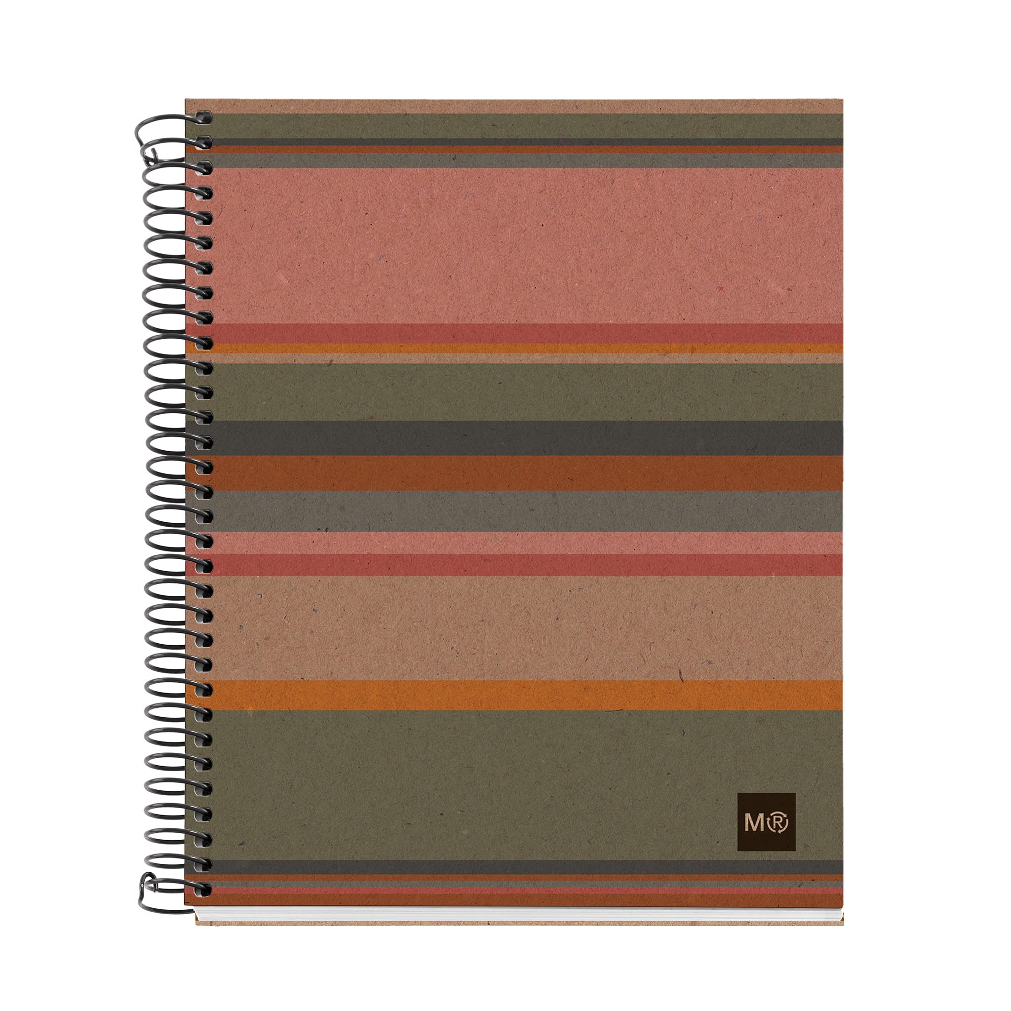 Miquelrius - 100% Recycled Notebook, 4 Colour Stripes, A5, 120 Sheets Grid 5 x 5 mm, 80 g Paper, 2 Drills, Recycled Cardboard Cover, Eco Striped Design