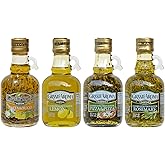 Mantova Grand'Aroma Flavored Extra Virgin Olive Oils, Variety Gift Set, 8.5 Oz Bottles, Pasta & Sugo, Pizza & Pizza, Rosemary, Lemon, Made in Italy (Pack of 4)