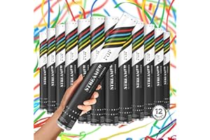 JAPJA Confetti Cannon 16" XLarge Party Poppers Confetti Shooters, Biodegradable Confetti Cannons, Compressed Air Action, Loud Pop, Birthday, Wedding, New Year (12 Pack Multicolor Streamer Popper)