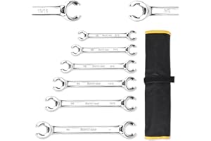 HURRICANE Flare Nut Wrench Set, SAE 6 piece Brake Line Wrench Set, Size from 1/4 to 1 inch, 15 degree Offset Double Open End 