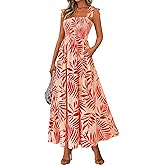 PRETTYGARDEN Womens Summer Dresses Floral Sleeveless Smocked Maxi Dress Boho Spaghetti Strap A Line Flowy Beach Long Sundress
