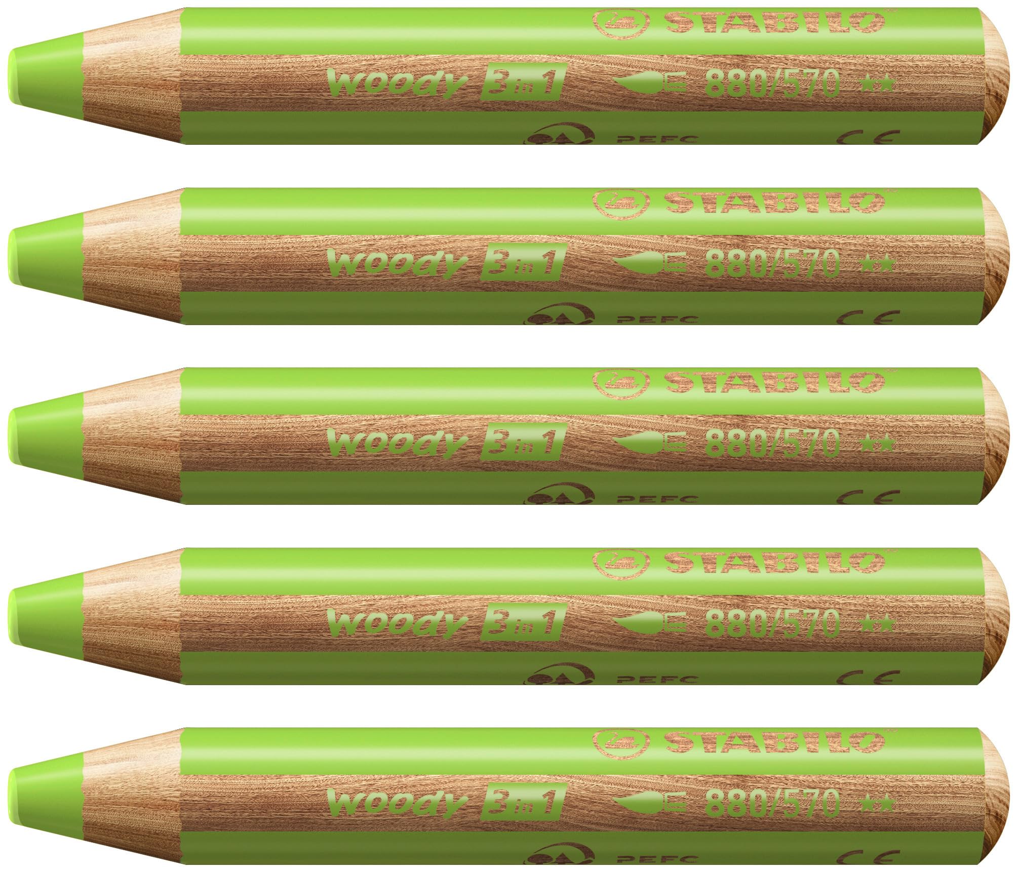 STABILO woody 3-in-1 - Multi-Talented Pencil - Pack of 5 - Leaf Green