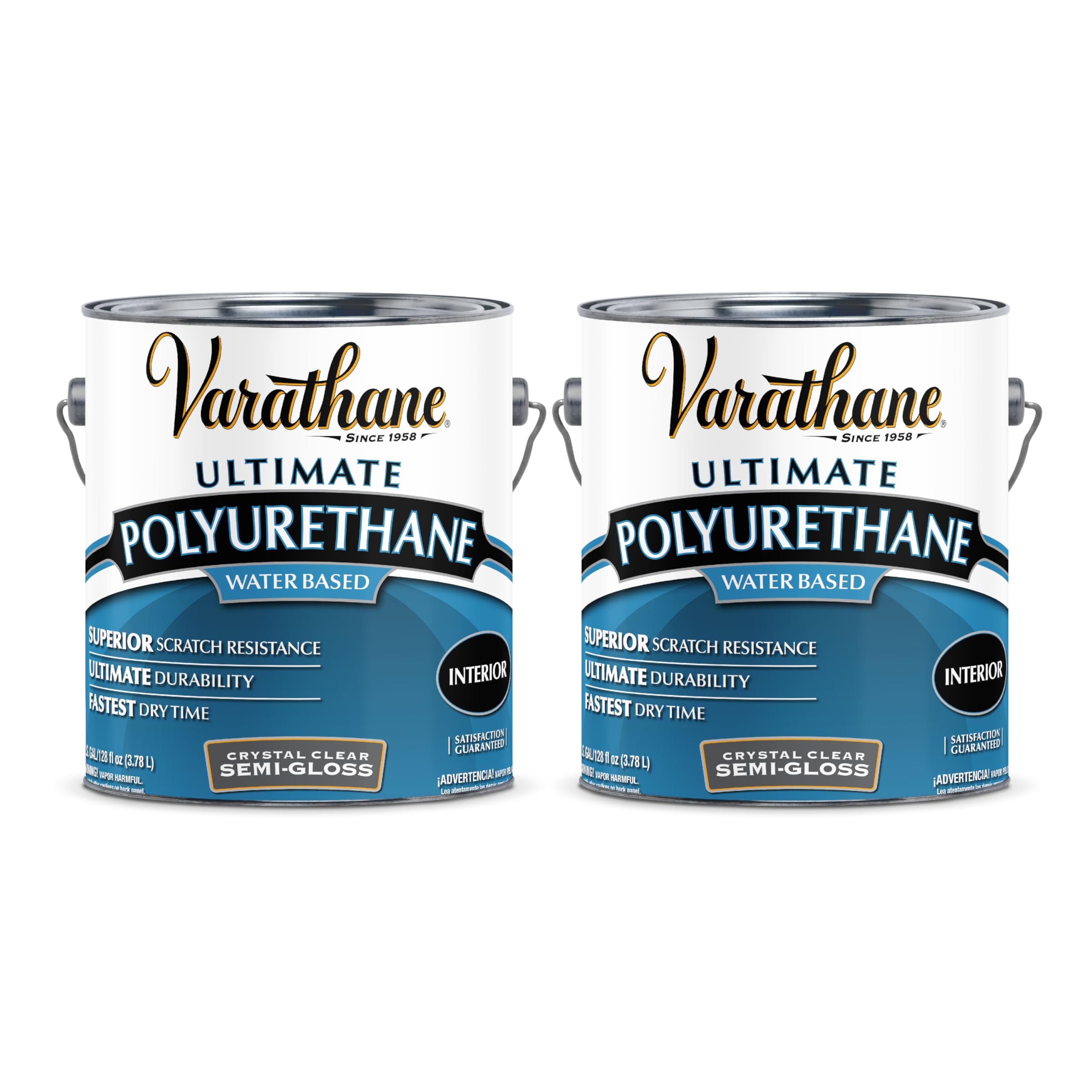 Varathane Water-Based Crystal-Clear Ultimate Polyurethane | Interior Wood Protection | Fast Dry Time | Easy Clean Up | Semi-Gloss | Gallon | 2 Pack