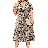 IN'VOLAND Women Plus Size Summer Dresses Petal Short Sleeve Casual Loose Flowy A Line Midi Dress Boho Sundress with Pockets