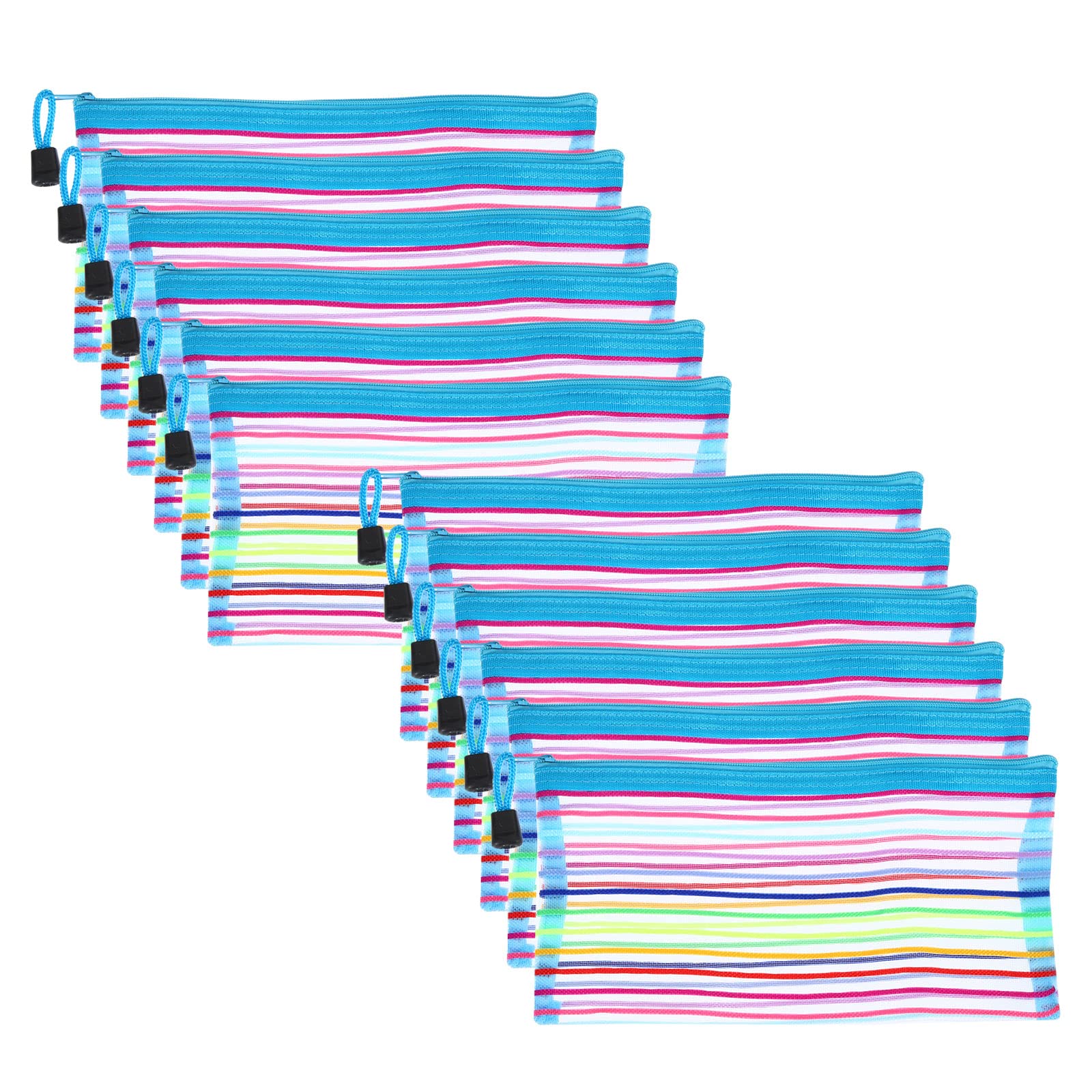 PATIKIL Mesh Zipper Pouch, 12 Pack Nylon B6 Size Pen Pencil Case Document Toiletry Cosmetic Makeup Zipper Travel Pouch Organizer for Office, Sky Blue