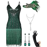 MTITE Women's Flapper Dresses 1920s,Great Gatsby Dresses Sequin Fringe Cocktail Dress Roaring 20s Dress for Harlem Nights