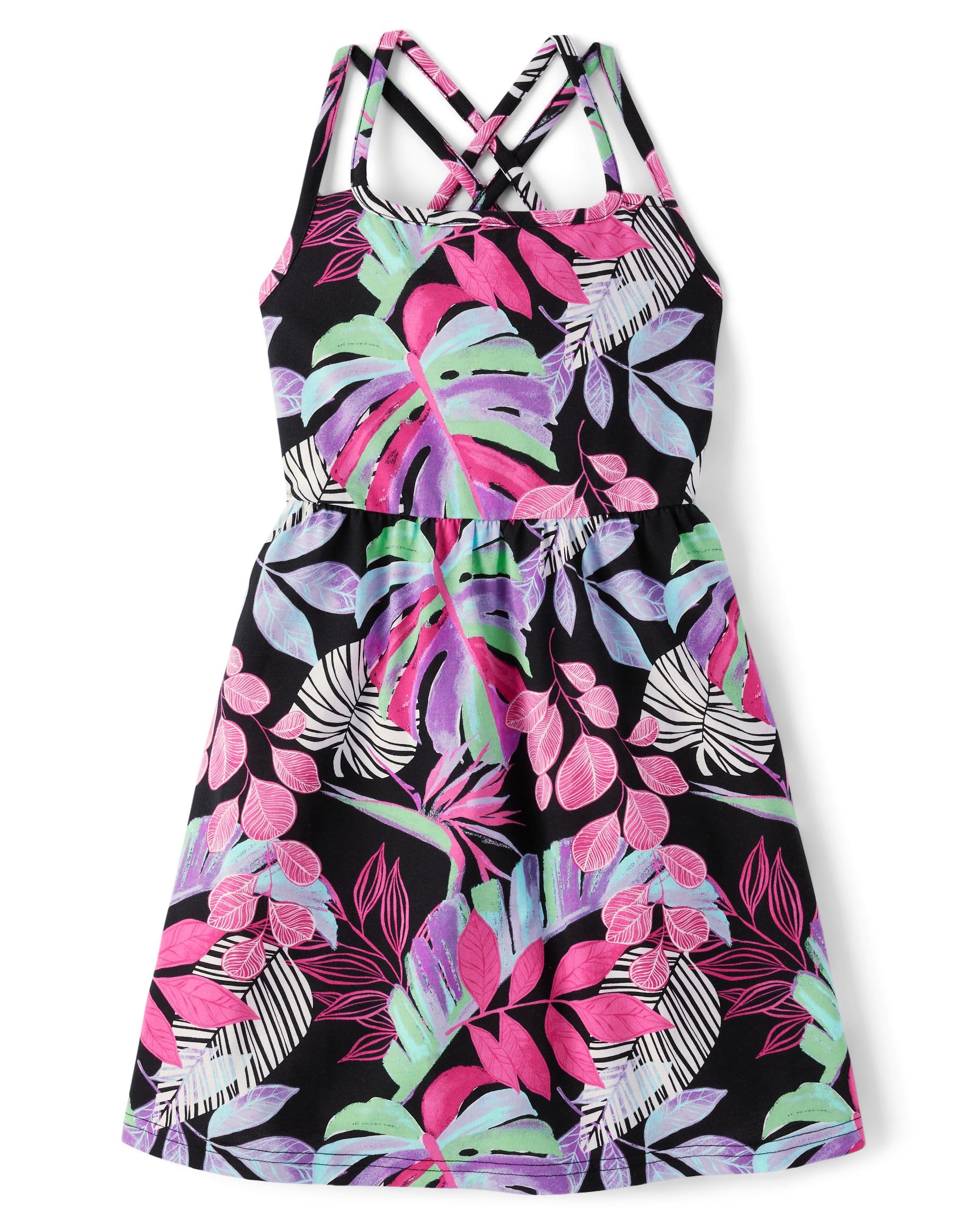 Photo 1 of The Children's Place,Girls,Casual Sleeveless Tiered Dresses,Black Tropical,Medium