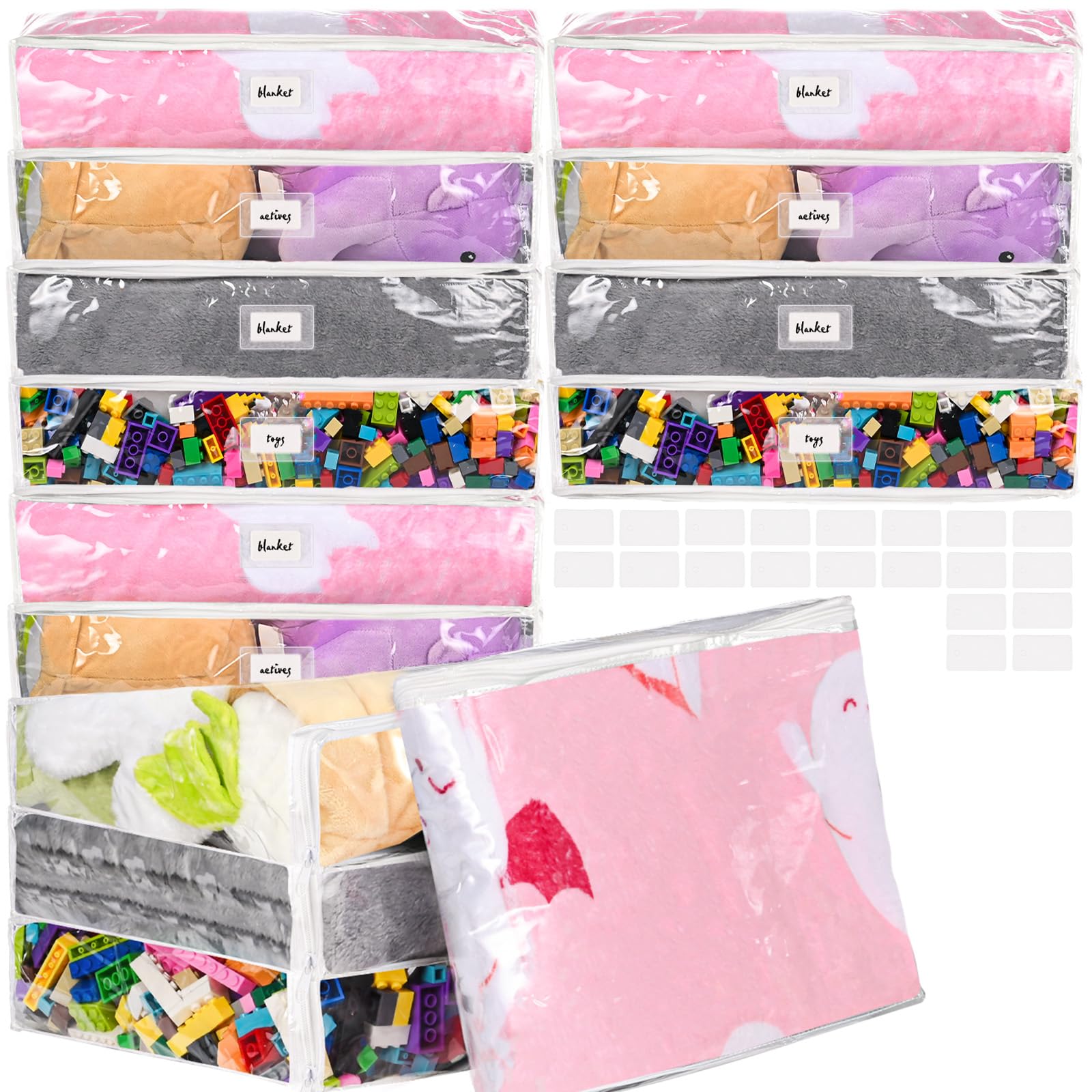 Photo 1 of 10 Pieces Clear Zippered Storage Bags Plastic Blankets Storage Bags with Zipper and Label Clothing Organizer for Sweater Bed Sheet Quilt Clothes Pillow (15.8 x 14.4 x 4 Inch)
