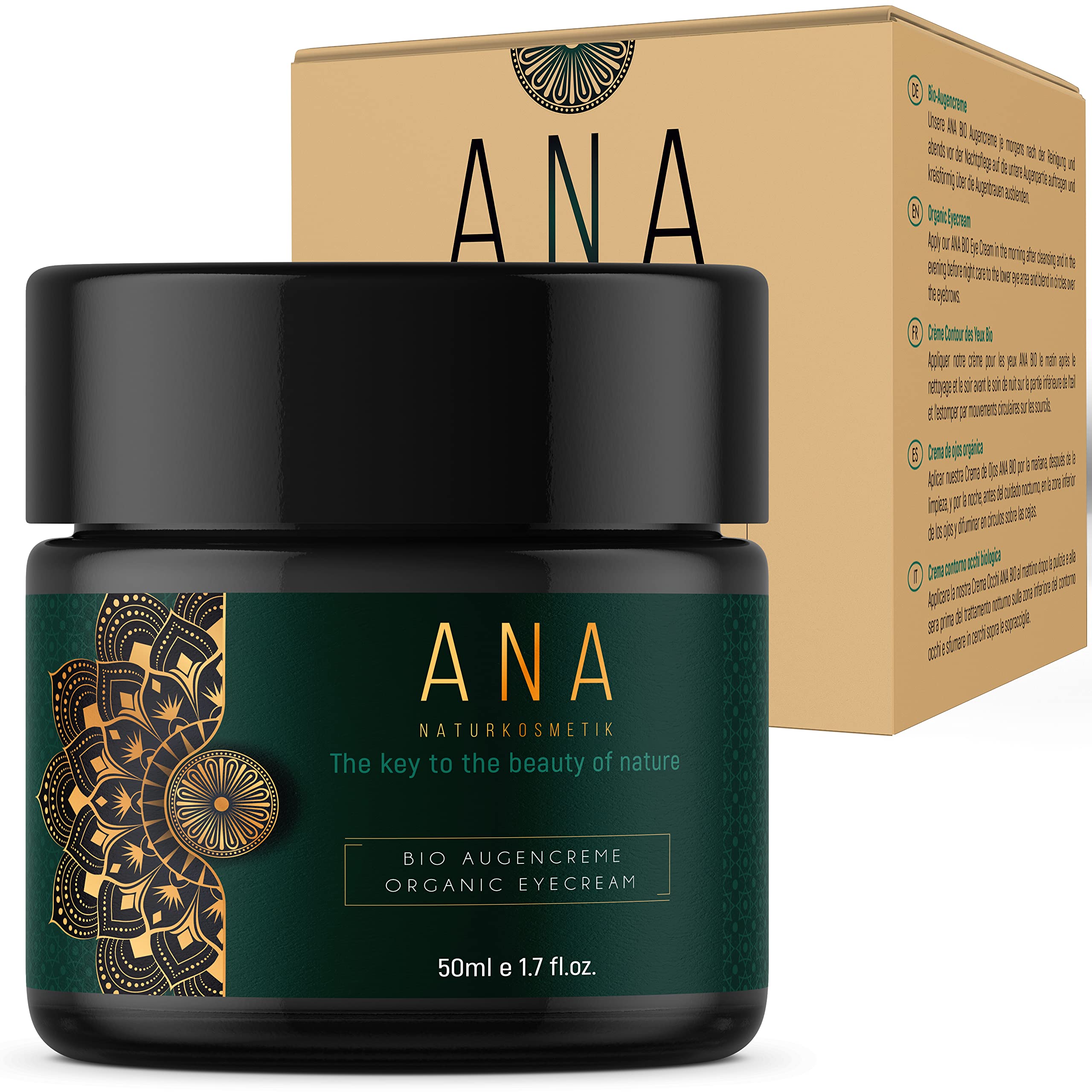 Organic Eye Care with Aloe Vera, Anti-Ageing Eye Cream Against Wrinkles and Dark Circles, Hyaluronic Acid, Invigorating Anti-Ageing for Men and Women, 50 ml, ANA Naturkosmetik Eye Cream Made in