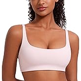 CRZ YOGA Butterluxe Square Neck Sports Bras for Women - Low Coverage Spaghetti Strap Yoga Wireless Padded Cami Crop Top
