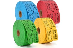 L LIKED 4000 Pairs Double Raffle Tickets - 4 Assorted Colors (Blue, Yellow, Red, Green), 1000 Tickets per Roll for Events, Fundraisers & Parties