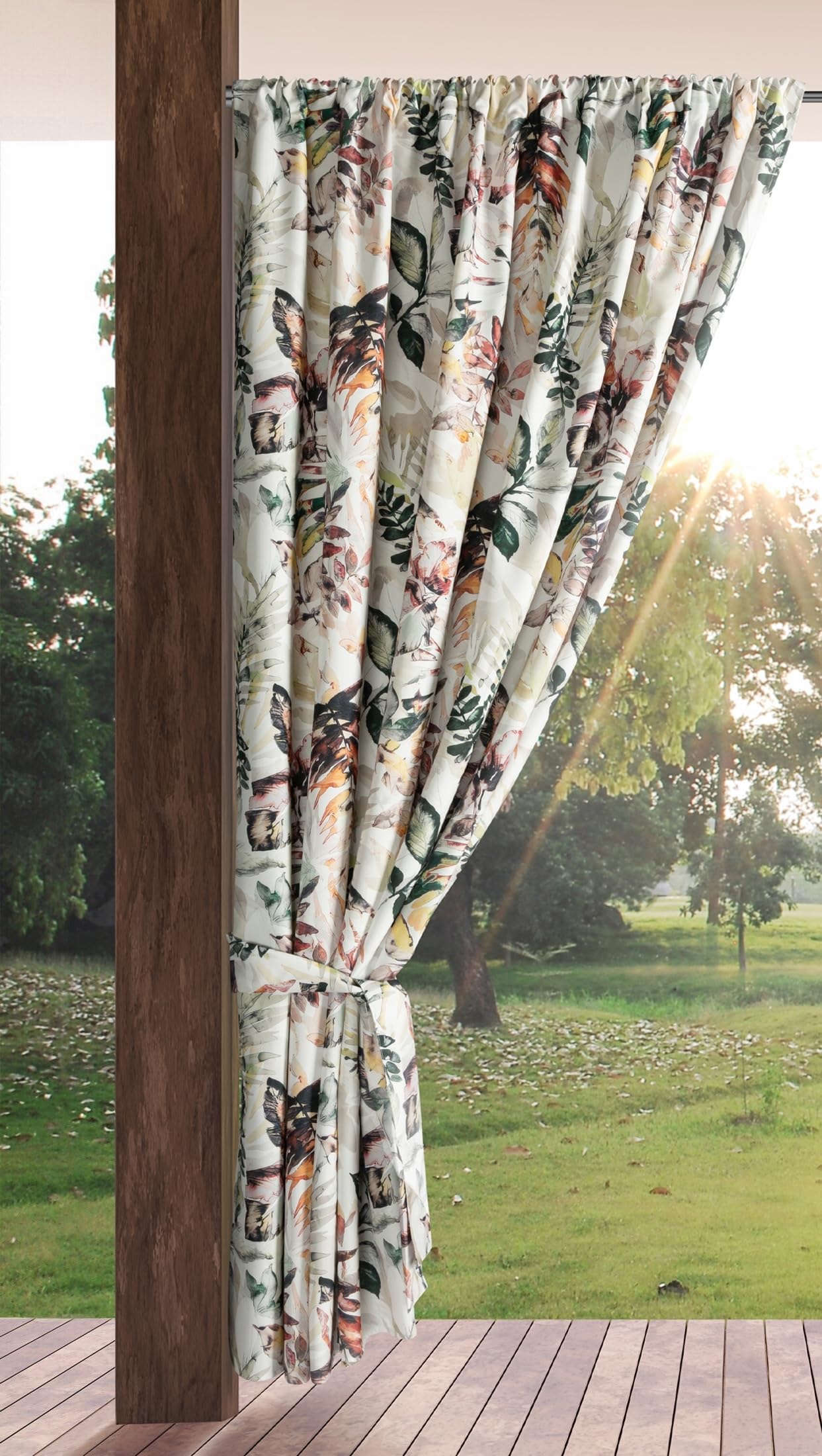 Eurofirany GARDEN Outdoor Curtain with Rod Pocket - 1 pc. Sun Protection, Privacy Screen, Windproof, Waterproof Curtain for Patio, Gazebo, Pergola, Porch, W61 x L79, Grey Print