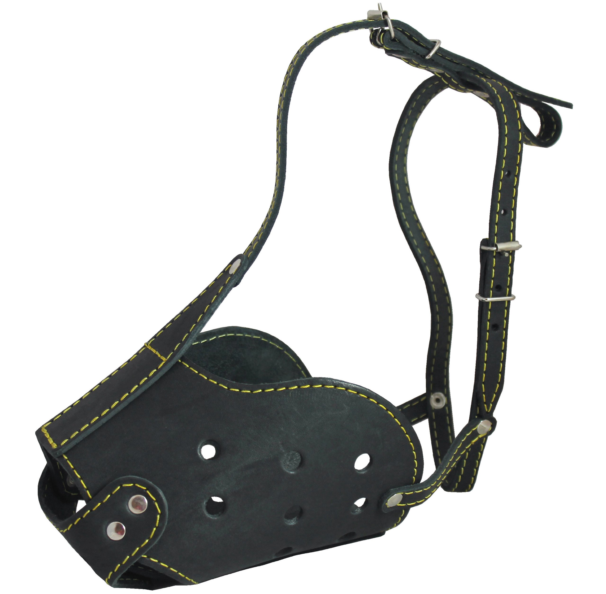 Real Leather Cage Basket Secure Muzzle - German Shepherd, (Circumference 13.7", Snout Length 4.7")