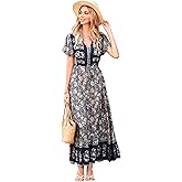 R.Vivimos Womens Summer Floral Print Cotton Short Sleeve Flowy Dress