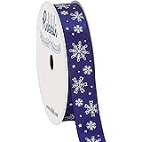 Ribbli Satin Snowflake & Star Craft Ribbon,5/8 Inch,10-Yard Spool, Ink Blue,White,Use for Christmas Gift Wrapping,Party Decor