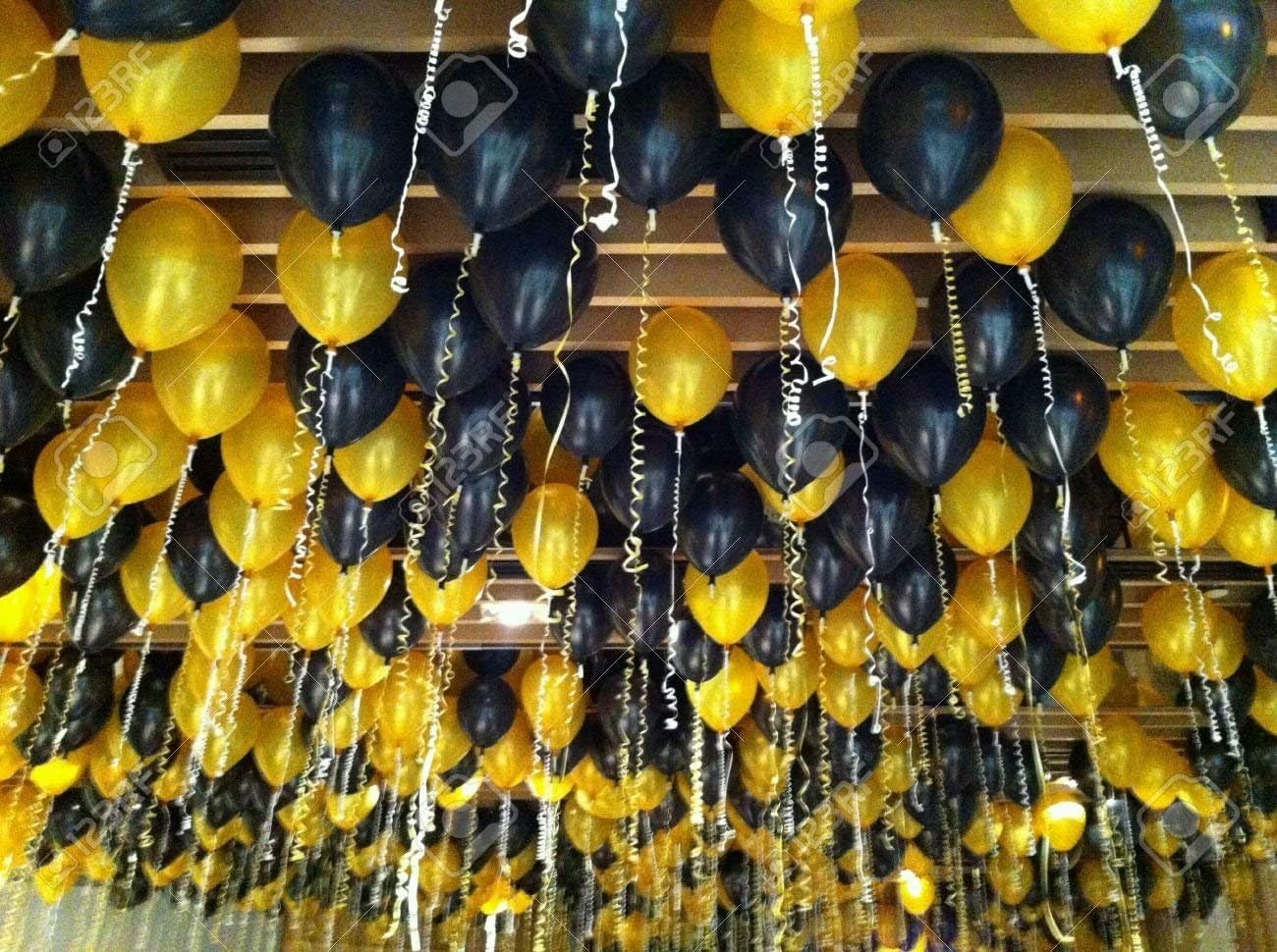 TRISHRA Party Balloons Metallic HD for Birthday / Anniversary / Baby Shower - (Black and Yellow)