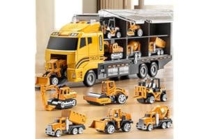 NIPLOOOW Toddler Boys Construction Truck Vehicle Toy Set with Play Mat and Die-Cast Toy Car, Transport Carrier Truck for Kids 3-5, Birthday Gifts Toys for 3-8 Year Old Boys