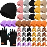 Chicingyou 48 Pcs Winter Ski Beanies and Gloves Set for Adults Women Men Colorful Knit Hats Fleece Lined Touchscreen Gloves