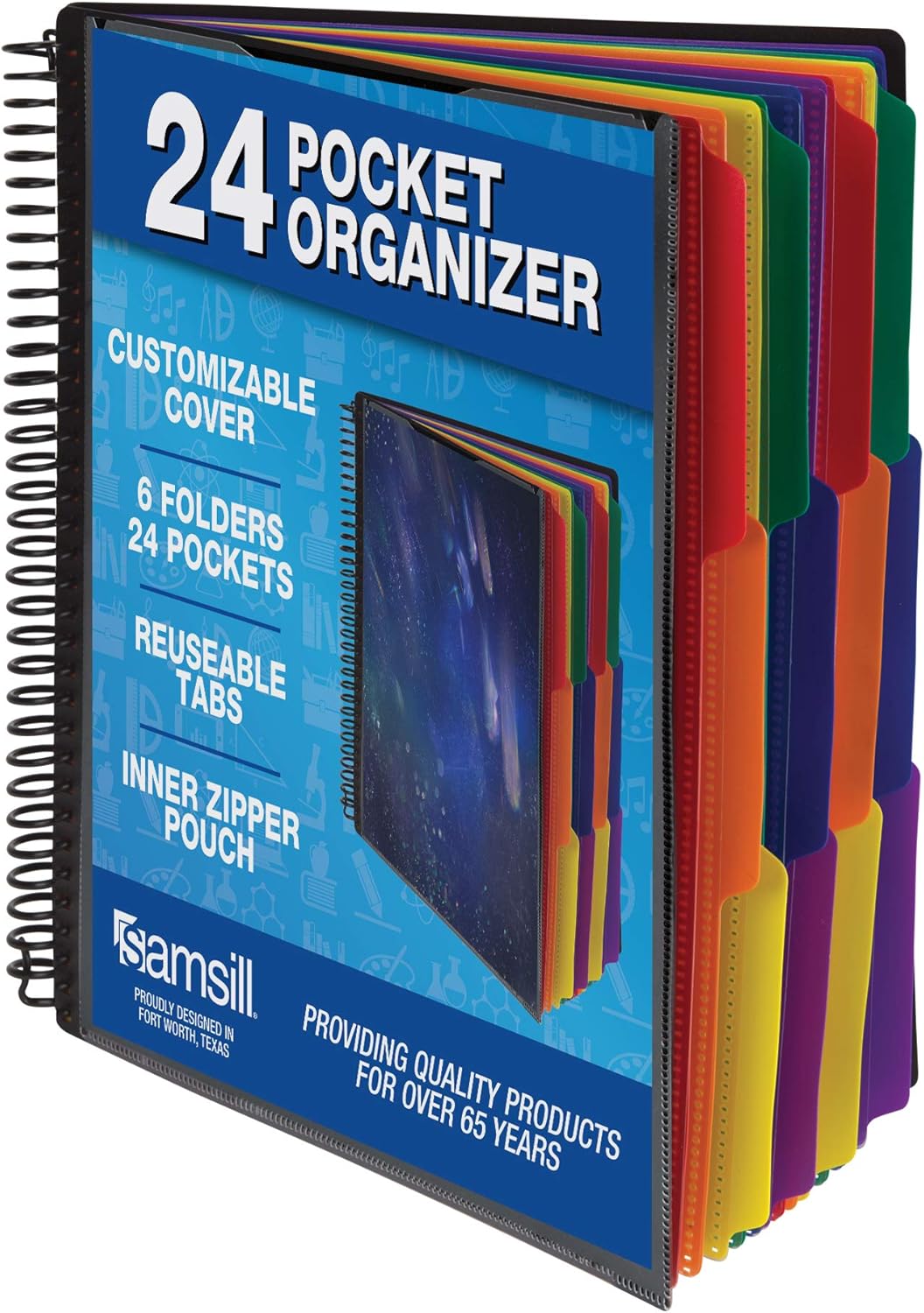 Samsill 24 Pocket Spiral Project Organizer with 12 Dividers, Customizable Front Cover, Erasable Write On Tabs : Office Products