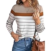 Long Sleeve Shirts for Women Crew Neck Casual Striped T Shirt Casual Basic Fall Tops
