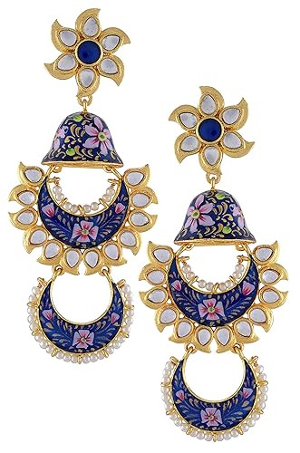 Amrapali Malya Gold Plated Blue Pink Floral Jhumki Glass Earrings for Women (BM(EER)17-57)