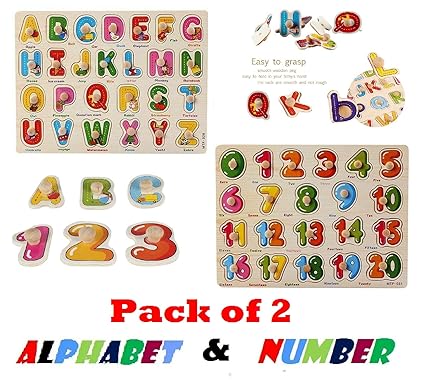 iChoice Set of 2 Educational Learning Wooden Board Capital ABC & 123 Counting Numbers Learning Board for Kids (Alphabet & Numbers)