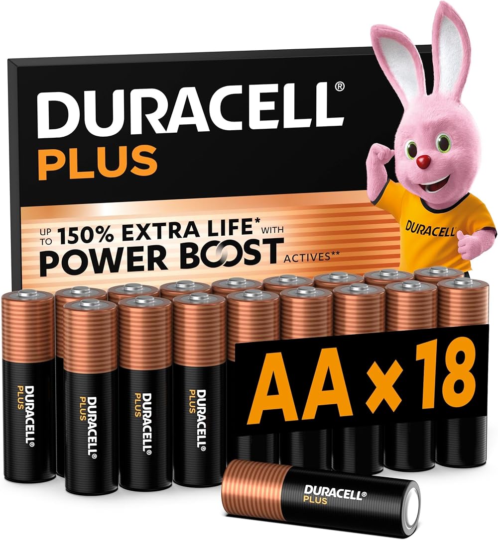 Duracell Plus AA Alkaline Batteries 1.5V 18 Pack 10 Year Storage MN1500