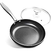 MICHELANGELO Small Frying Pan - 8 Inch Frying Pan Nonstick with Lid, Non-Toxic Ceramic Pans with Stainless Steel Handle, Nonstick Skillet, Black