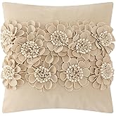 JWH Handmade 3D Flower Throw Pillow Covers Aesthetic Decorative Floral Accent Pillow Cases Stereo Velvet Pillowcase Cute Cushion for Car Bed Couch Bedroom Decor 18x18 Inch Camel White