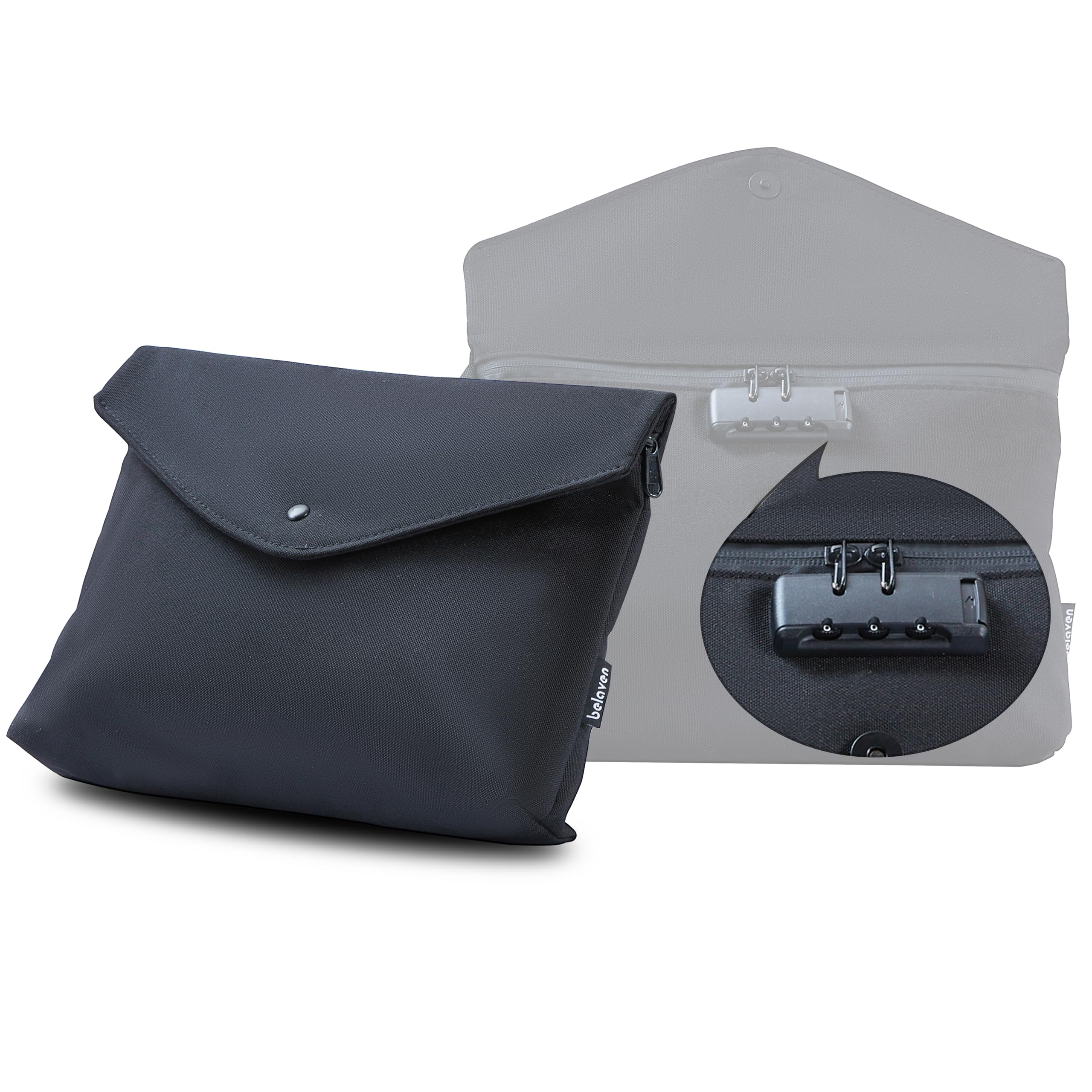 Belaven Smell Proof Bag with Combination Lock, Smell Proof container, Waterproof Odorless Travel Stash Bag with Mesh Pockets