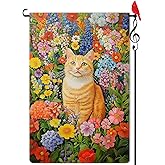 Lorugekyu Spring Cute Cat Floral Flower Garden Flag Spring Summer Small Flag for Outside Burlap Double Sided Farmland Welcome Yard Lawn Winter Decor 12.5x18"