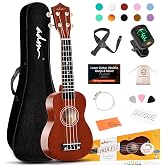 ADM Ukulele for Beginners Hawaiian Wood Ukelele Kit for Kids Adult Student Starter Professional Ukalelee Pack Bundle with Free Lessons Gig Bag Strap Nylon String Tuner (Brown, 21 Inch)