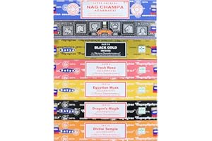 Satya Incense Sticks Gift Set, 7 Scents, Nag Champa, Super Hit, Dragon's Blood, Sandalwood, Patchouli, Lavender, Positive Vibes, 15g Each (Healing Mix)
