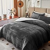 3-Layer Luxury Flannel Fleece Thick Bed Blanket Full Queen Size, Soft Plush Velvet Sherpa Blanket with 2 Pillow Shams Heavy Warm for Winter, Breathable n Washable, Dark Gray