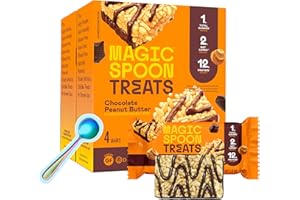 Magic Spoon Treats with Exclusive Spoon - 8 Bars, Chocolate Peanut Butter - High Protein Gluten Free Snack - Sugar Free Protein Cereal Bar - Low Carb & Keto Friendly Protein Bars