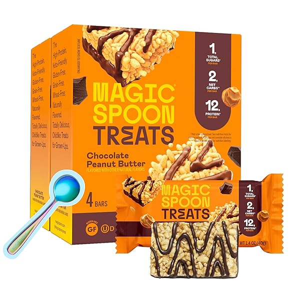 MAGIC SPOON TREATS – 8 GLUTEN FREE PROTEIN BARS, CHOCOLATE PEANUT BUTTER – HIGH PROTEIN GLUTEN FREE SNACK – SUGAR & GRAIN FREE PROTEIN CEREAL BAR – LOW CARB & KETO FRIENDLY – HEALTHY SNACKS