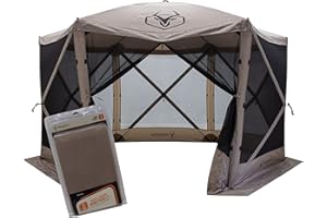 Gazelle Tents™ G6 6-Sided Easy Pop-Up Portable Gazebo Screen Tent, Waterproof, UV-Resistant, Camping and Outdoors Gazebo Day Tent with Mesh Windows, 8-Person & Table