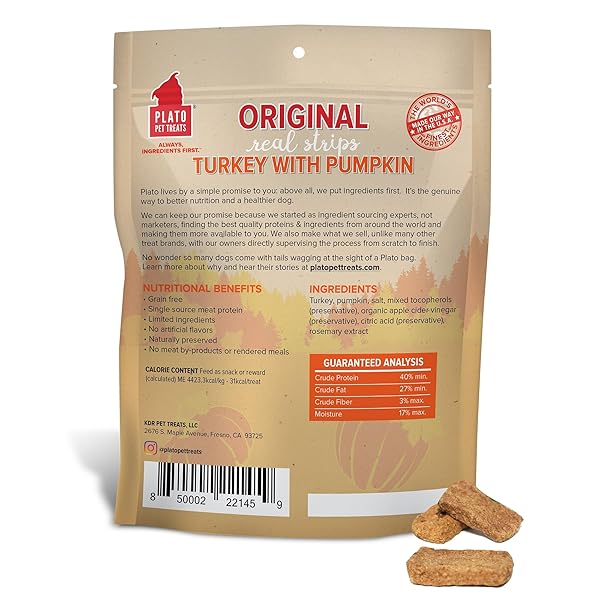 PLATO ORIGINAL REAL STRIPS TURKEY & PUMPKIN 18OZ, NATURAL (1459)