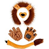 5 Pcs Lion Costume Set Lion Ears Headband Tail Paw Gloves Nose Halloween Lion Cosplay Party Dress Up Accessories