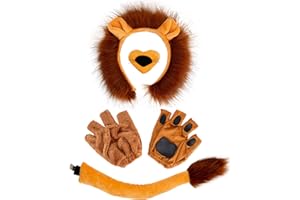 EYBILA 5 Pcs Lion Costume Set - Ears, Headband, Tail, Paw Gloves, Nose, Bow Tie - Halloween Cosplay Party Dress Up Accessories