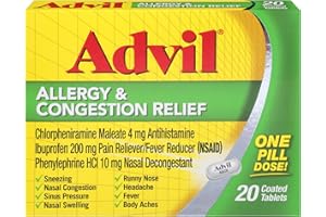Advil Allergy and Congestion Relief Tablets, Pain Reliever, Fever Reducer and Allergy Relief with Ibuprofen, Phenylephrine HCl and Chlorpheniramine Maleate 4 mg - 20 Coated Tablets