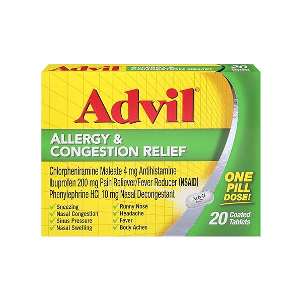 ADVIL ALLERGY AND CONGESTION RELIEF TABLETS, PAIN RELIEVER, FEVER REDUCER AND ALLERGY RELIEF WITH IBUPROFEN, PHENYLEPHRINE HCL AND CHLORPHENIRAMINE MALEATE 4 MG – 20 COATED TABLETS