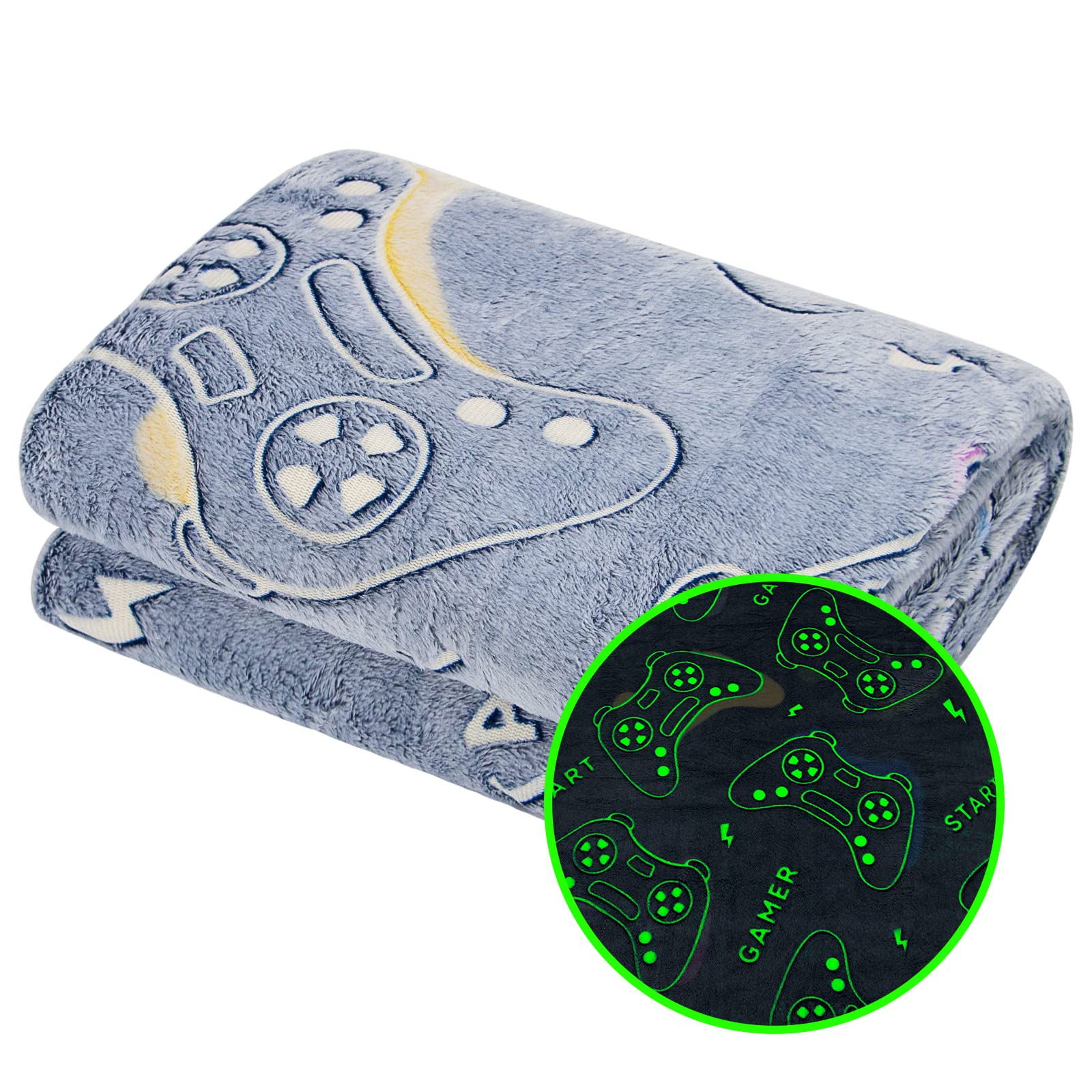Gitrat Glow in The Dark Blanket Game Controller Throw Blanket, Toys for Kids Boyfriend, Boys Teen Soft Cozy Gaming Blanket Gamer Gifts Game Decor Blankets for Home Bedroom 50"x60"
