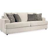 Signature Design by Ashley Soletren Chenille Sofa, Stone, No Assembly | Engineered wood and wood frame, 96 in width, Deep 23 in seat design, Anti-sag platform foundation, 4 jacquard throw pillows