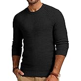 JMIERR Mens Crewneck Sweater Waffle Textured Knitted Solid Pullover Casual Daily Wear Soft 2025 Fashion Pullovers