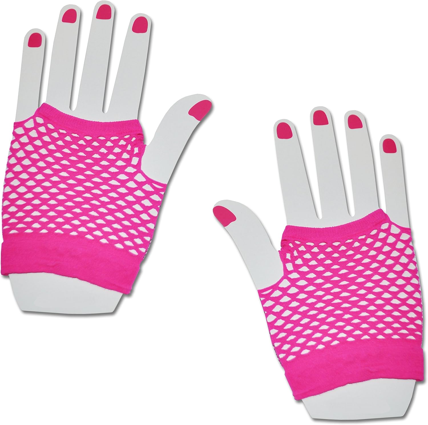Neon Pink Short Fishnet Hand Gloves Fingerless Party Fancy Dress Tutu Rave Hen Night (SFG04)